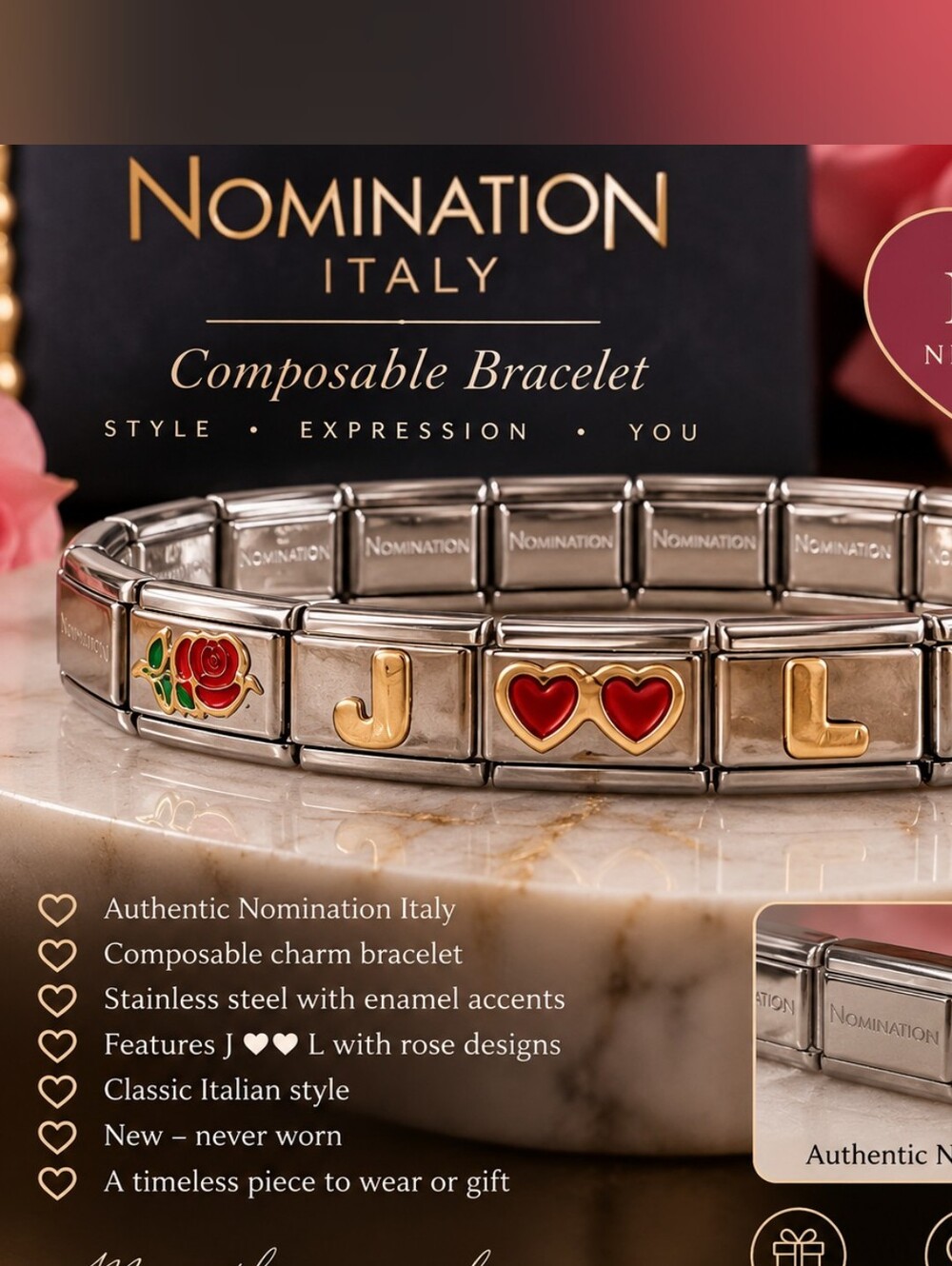 Women's Silver Composable Nomimations Bracelet with Red Enamel Accents